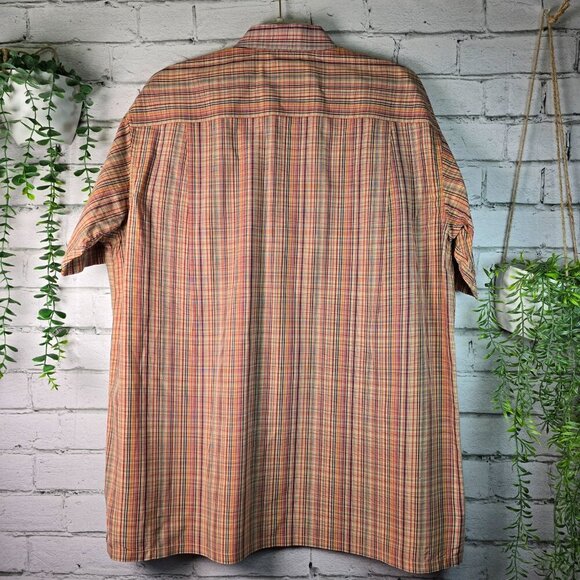 NAUTICA SHORT SLEEVE MENS BUTTON DOWN RUST TAN AND GOLD SIZE LARGE EUC - Picture 3 of 6